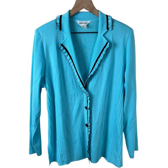 Exclusively Misook Womens‎ Blue Black Button Front Knit Collared Blazer Large - Picture 1 of 4